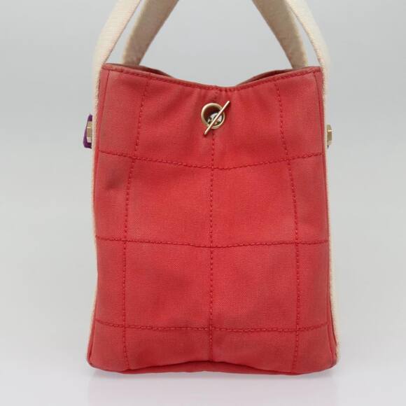 CHANEL Choco Bar Tote Bag Canvas Red Gold CC - Picture 3 of 16